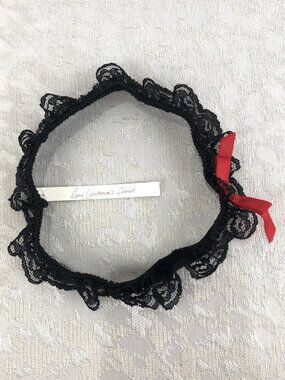 Victoria’s Secret Love Black Floral Lace Garter Red Bow Romantic Lingerie NWT
